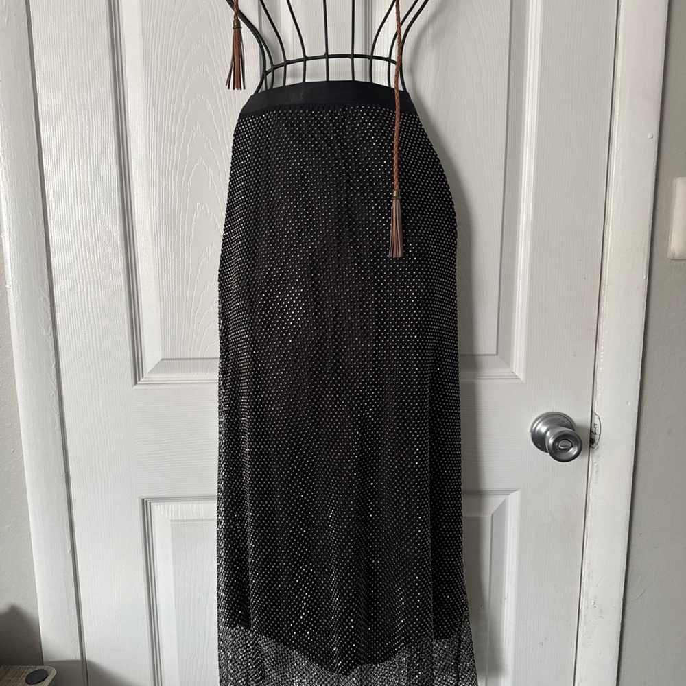 Marina Rinaldi Black Sequin Asymmetrical Pencil Skirt